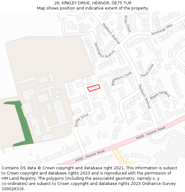 26, KIRKLEY DRIVE, HEANOR, DE75 7UR: Location map and indicative extent of plot