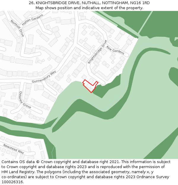 26, KNIGHTSBRIDGE DRIVE, NUTHALL, NOTTINGHAM, NG16 1RD: Location map and indicative extent of plot