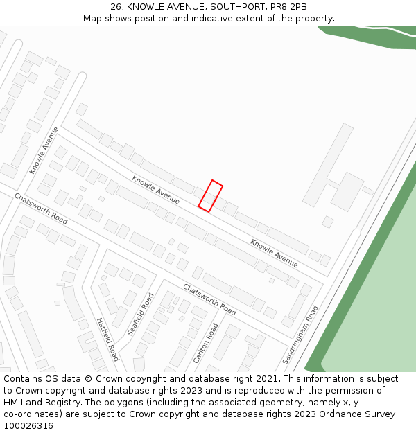 26, KNOWLE AVENUE, SOUTHPORT, PR8 2PB: Location map and indicative extent of plot