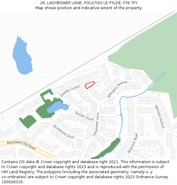 26, LADYBOWER LANE, POULTON-LE-FYLDE, FY6 7FY: Location map and indicative extent of plot