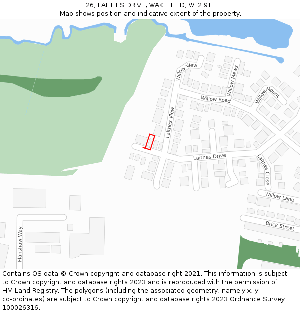 26, LAITHES DRIVE, WAKEFIELD, WF2 9TE: Location map and indicative extent of plot