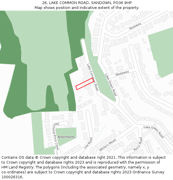 26, LAKE COMMON ROAD, SANDOWN, PO36 9HP: Location map and indicative extent of plot