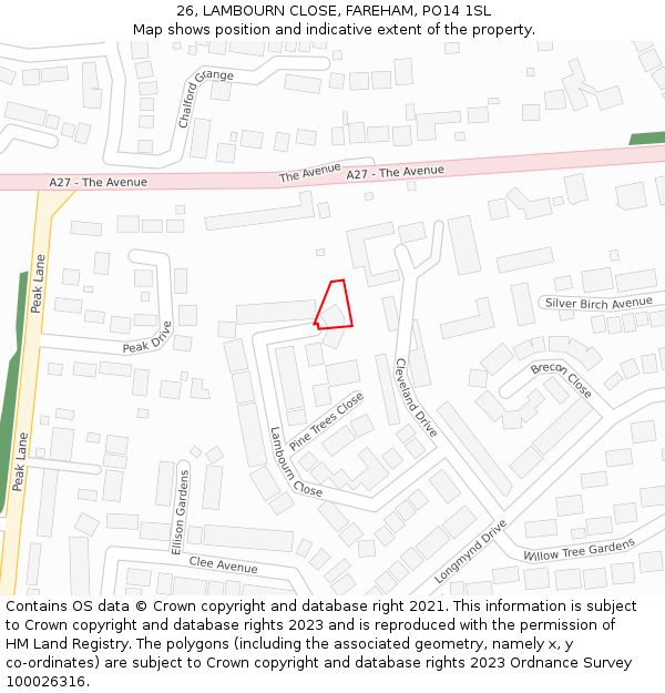 26, LAMBOURN CLOSE, FAREHAM, PO14 1SL: Location map and indicative extent of plot