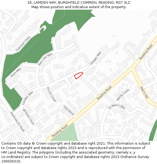 26, LAMDEN WAY, BURGHFIELD COMMON, READING, RG7 3LZ: Location map and indicative extent of plot