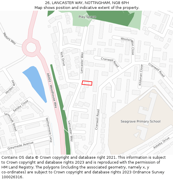 26, LANCASTER WAY, NOTTINGHAM, NG8 6PH: Location map and indicative extent of plot