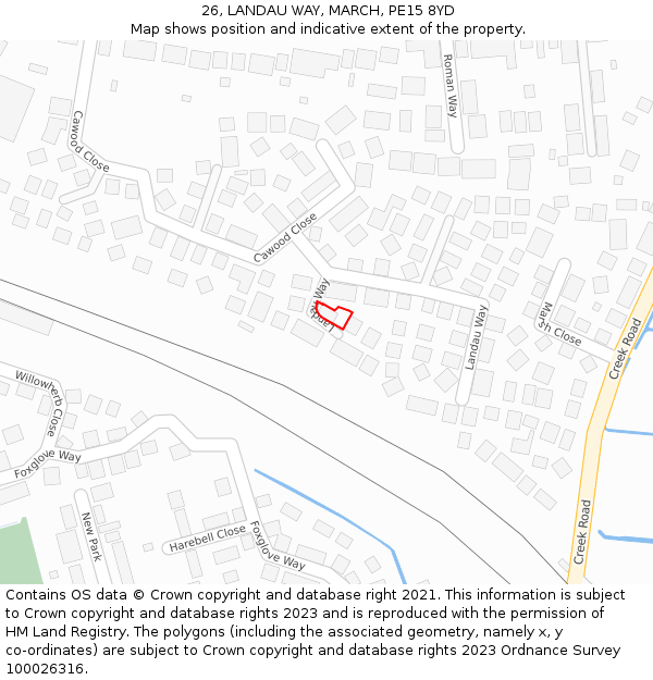 26, LANDAU WAY, MARCH, PE15 8YD: Location map and indicative extent of plot