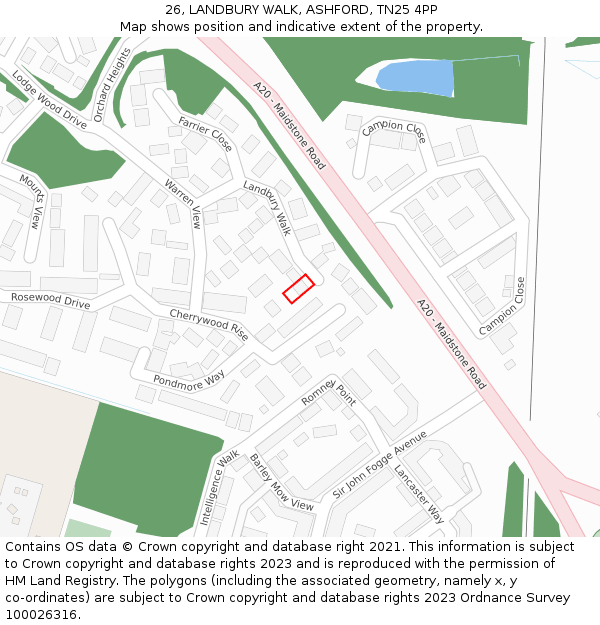 26, LANDBURY WALK, ASHFORD, TN25 4PP: Location map and indicative extent of plot