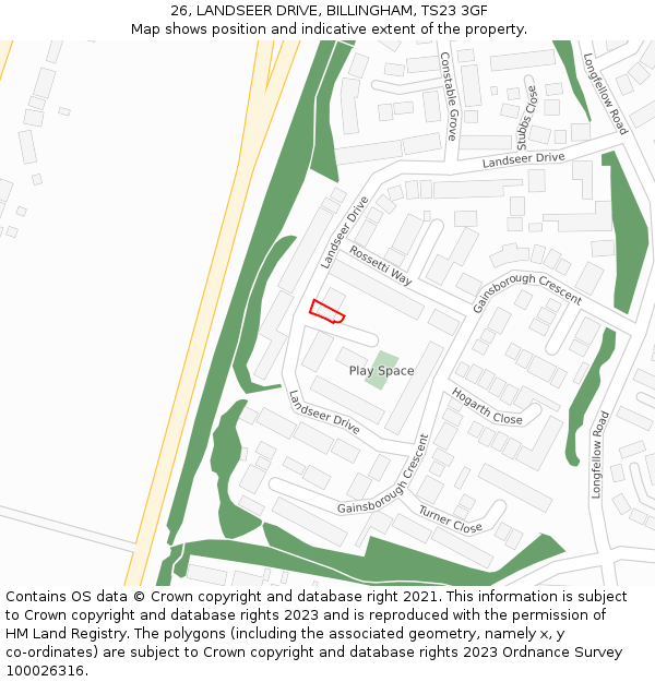 26, LANDSEER DRIVE, BILLINGHAM, TS23 3GF: Location map and indicative extent of plot