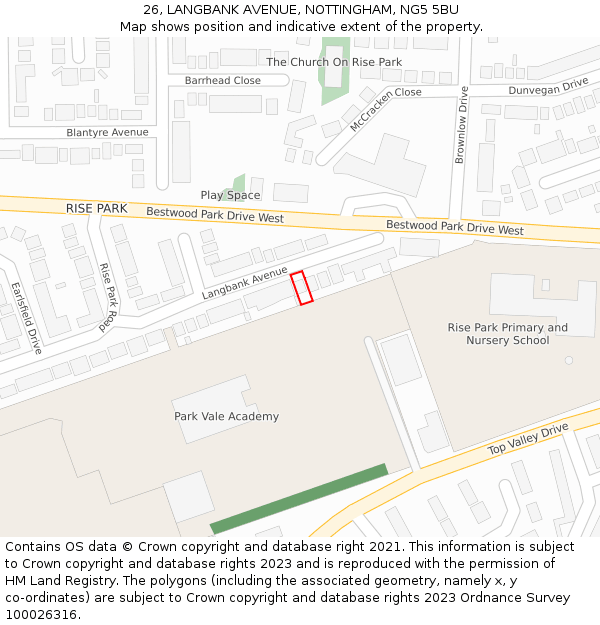 26, LANGBANK AVENUE, NOTTINGHAM, NG5 5BU: Location map and indicative extent of plot