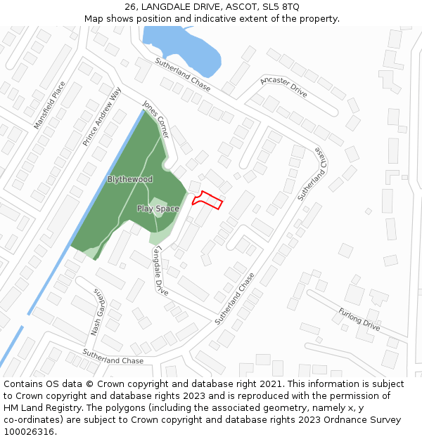 26, LANGDALE DRIVE, ASCOT, SL5 8TQ: Location map and indicative extent of plot