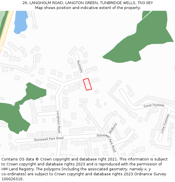 26, LANGHOLM ROAD, LANGTON GREEN, TUNBRIDGE WELLS, TN3 0EY: Location map and indicative extent of plot