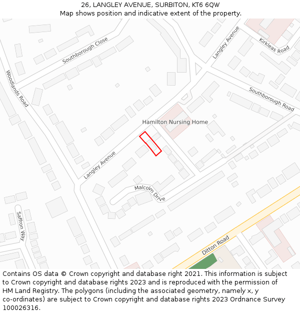 26, LANGLEY AVENUE, SURBITON, KT6 6QW: Location map and indicative extent of plot