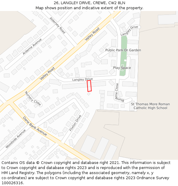 26, LANGLEY DRIVE, CREWE, CW2 8LN: Location map and indicative extent of plot