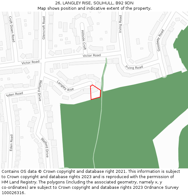 26, LANGLEY RISE, SOLIHULL, B92 9DN: Location map and indicative extent of plot