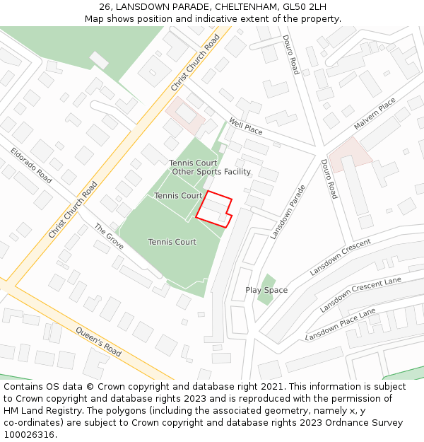 26, LANSDOWN PARADE, CHELTENHAM, GL50 2LH: Location map and indicative extent of plot