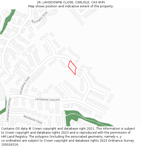 26, LANSDOWNE CLOSE, CARLISLE, CA3 9HN: Location map and indicative extent of plot