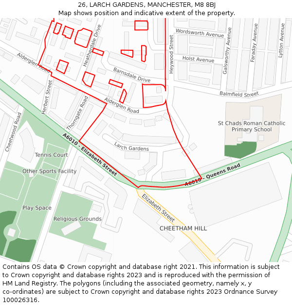 26, LARCH GARDENS, MANCHESTER, M8 8BJ: Location map and indicative extent of plot