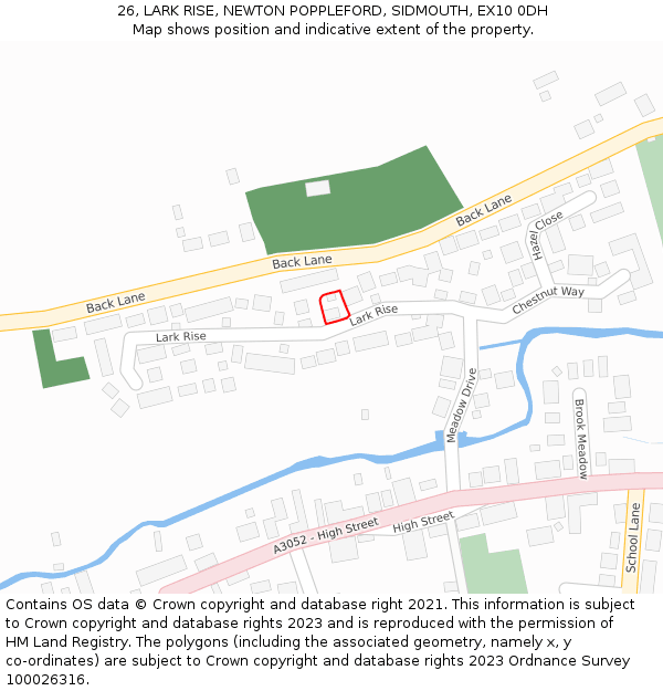 26, LARK RISE, NEWTON POPPLEFORD, SIDMOUTH, EX10 0DH: Location map and indicative extent of plot