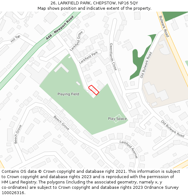 26, LARKFIELD PARK, CHEPSTOW, NP16 5QY: Location map and indicative extent of plot