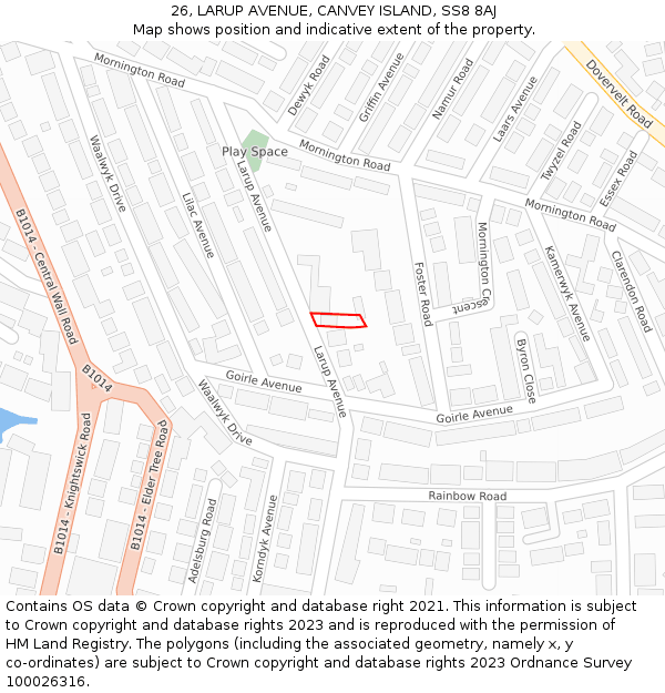 26, LARUP AVENUE, CANVEY ISLAND, SS8 8AJ: Location map and indicative extent of plot