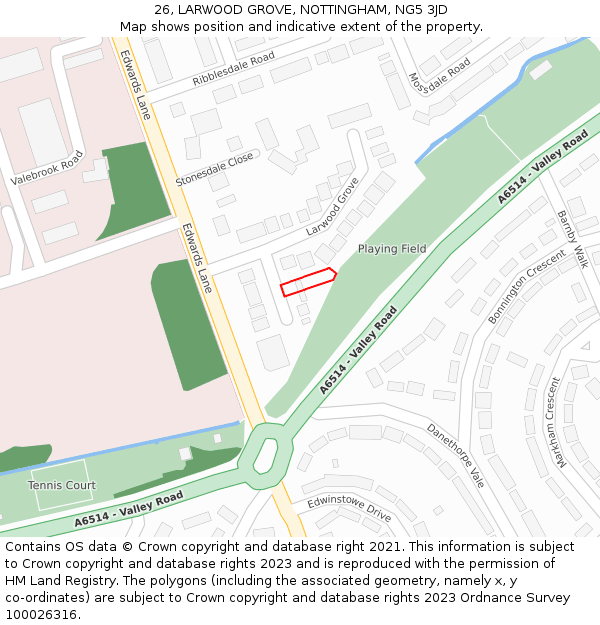 26, LARWOOD GROVE, NOTTINGHAM, NG5 3JD: Location map and indicative extent of plot