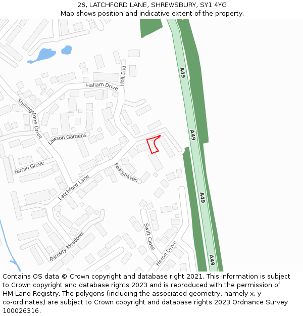 26, LATCHFORD LANE, SHREWSBURY, SY1 4YG: Location map and indicative extent of plot