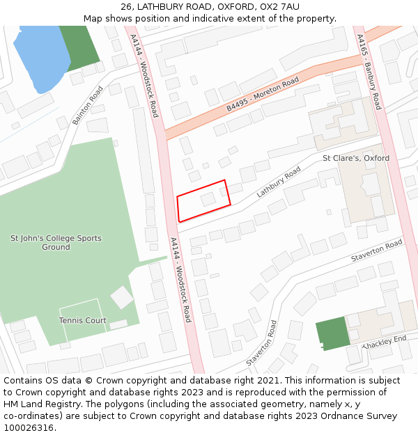 26, LATHBURY ROAD, OXFORD, OX2 7AU: Location map and indicative extent of plot