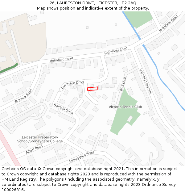 26, LAURESTON DRIVE, LEICESTER, LE2 2AQ: Location map and indicative extent of plot