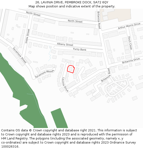 26, LAVINIA DRIVE, PEMBROKE DOCK, SA72 6QY: Location map and indicative extent of plot