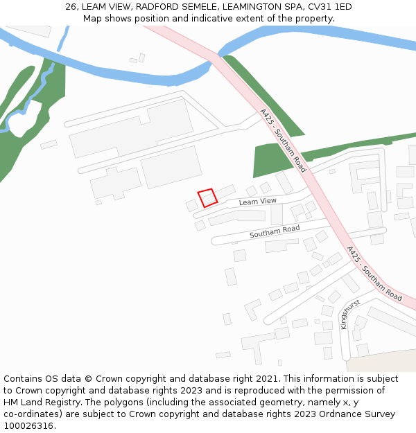 26, LEAM VIEW, RADFORD SEMELE, LEAMINGTON SPA, CV31 1ED: Location map and indicative extent of plot
