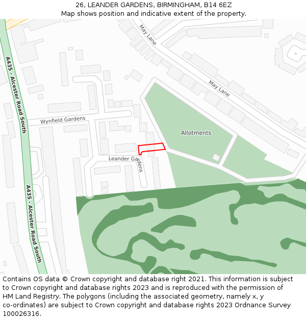 26, LEANDER GARDENS, BIRMINGHAM, B14 6EZ: Location map and indicative extent of plot