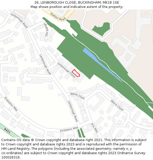 26, LENBOROUGH CLOSE, BUCKINGHAM, MK18 1SE: Location map and indicative extent of plot