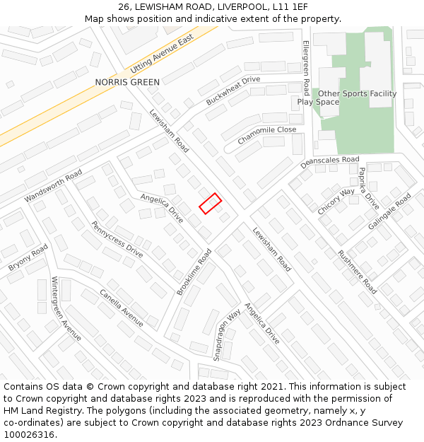 26, LEWISHAM ROAD, LIVERPOOL, L11 1EF: Location map and indicative extent of plot