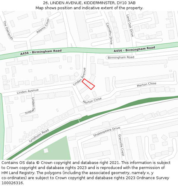 26, LINDEN AVENUE, KIDDERMINSTER, DY10 3AB: Location map and indicative extent of plot