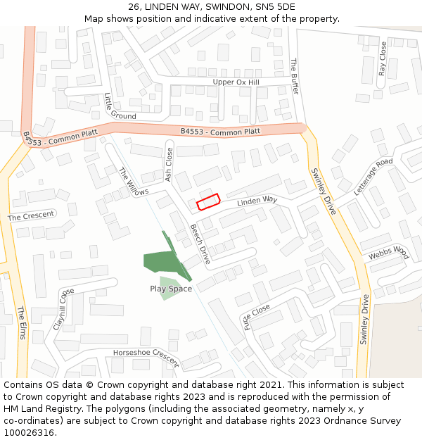 26, LINDEN WAY, SWINDON, SN5 5DE: Location map and indicative extent of plot