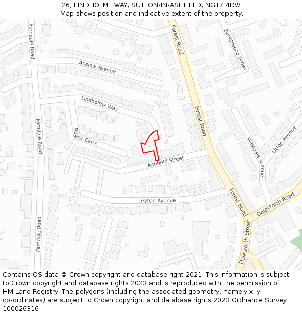 26, LINDHOLME WAY, SUTTON-IN-ASHFIELD, NG17 4DW: Location map and indicative extent of plot