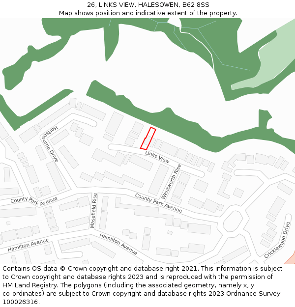 26, LINKS VIEW, HALESOWEN, B62 8SS: Location map and indicative extent of plot