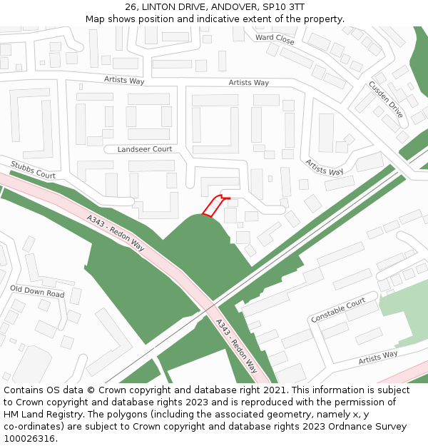 26, LINTON DRIVE, ANDOVER, SP10 3TT: Location map and indicative extent of plot