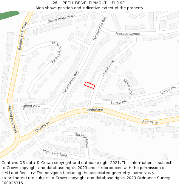 26, LIPPELL DRIVE, PLYMOUTH, PL9 9EL: Location map and indicative extent of plot