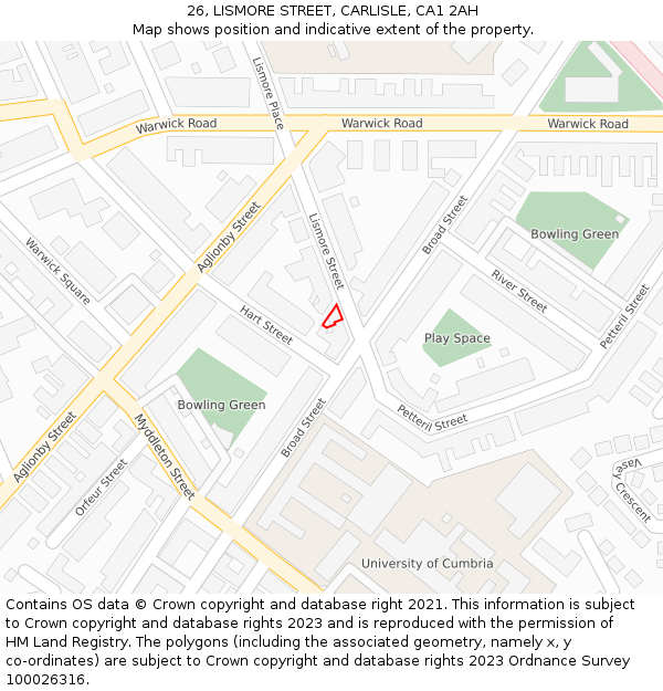 26, LISMORE STREET, CARLISLE, CA1 2AH: Location map and indicative extent of plot
