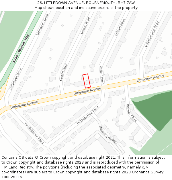 26, LITTLEDOWN AVENUE, BOURNEMOUTH, BH7 7AW: Location map and indicative extent of plot