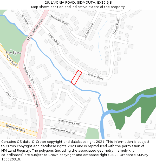 26, LIVONIA ROAD, SIDMOUTH, EX10 9JB: Location map and indicative extent of plot