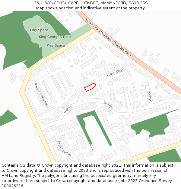 26, LLWYNCELYN, CAPEL HENDRE, AMMANFORD, SA18 3SS: Location map and indicative extent of plot