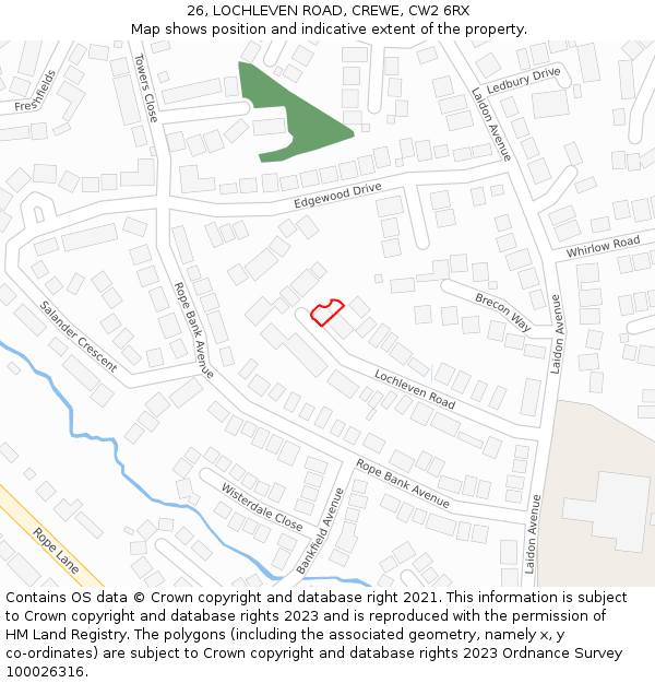 26, LOCHLEVEN ROAD, CREWE, CW2 6RX: Location map and indicative extent of plot