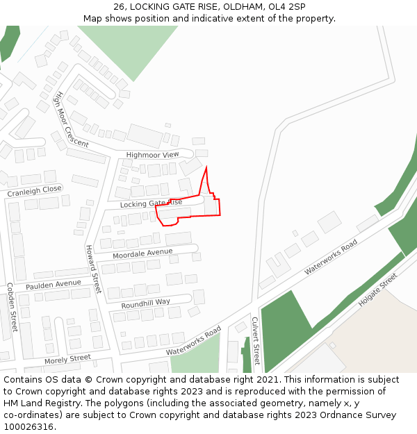 26, LOCKING GATE RISE, OLDHAM, OL4 2SP: Location map and indicative extent of plot