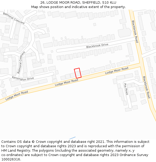 26, LODGE MOOR ROAD, SHEFFIELD, S10 4LU: Location map and indicative extent of plot