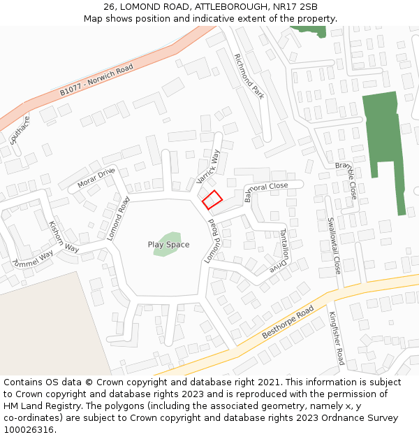 26, LOMOND ROAD, ATTLEBOROUGH, NR17 2SB: Location map and indicative extent of plot
