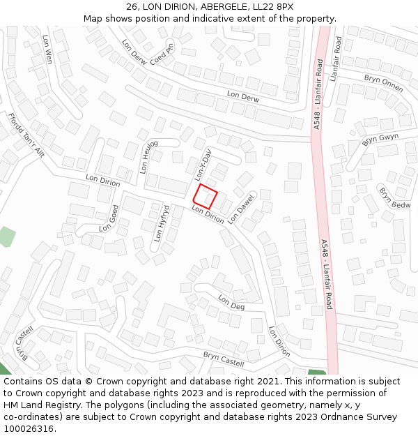 26, LON DIRION, ABERGELE, LL22 8PX: Location map and indicative extent of plot