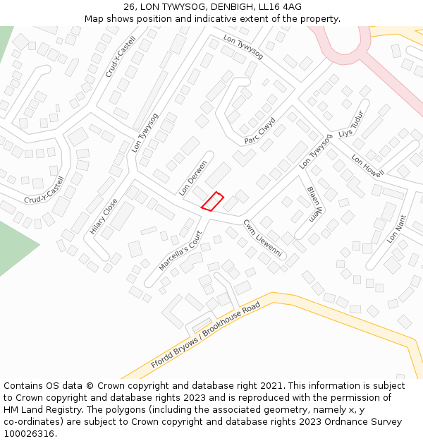 26, LON TYWYSOG, DENBIGH, LL16 4AG: Location map and indicative extent of plot