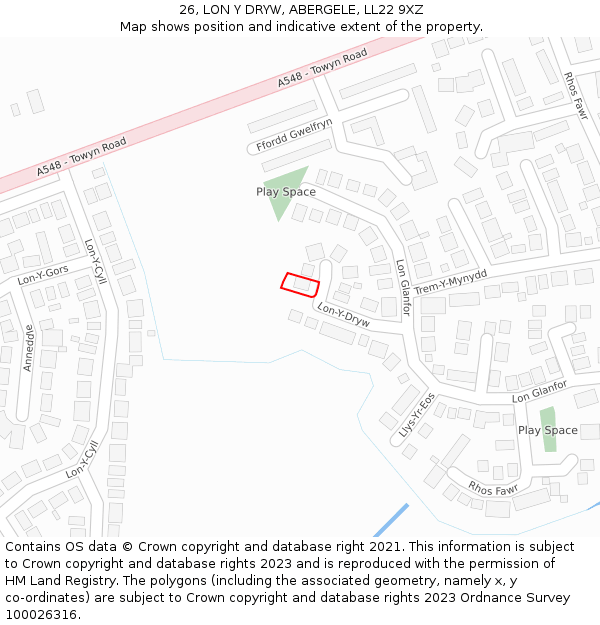 26, LON Y DRYW, ABERGELE, LL22 9XZ: Location map and indicative extent of plot